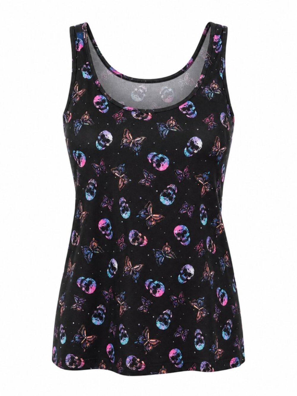 NOBO No boundaries Black Tank Top with Colorful Butterfly and Skull Print XL